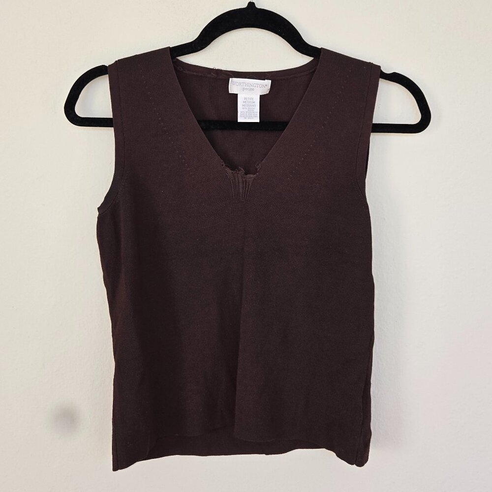 Frayed Brown Tank – Size M Petite | Versatile & Casual Layering Essential